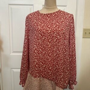 LOGO by Lori Goldstein Red Floral Blouse